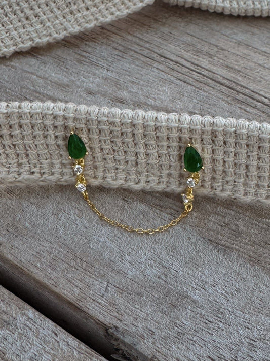 S925 Emerald chain studs