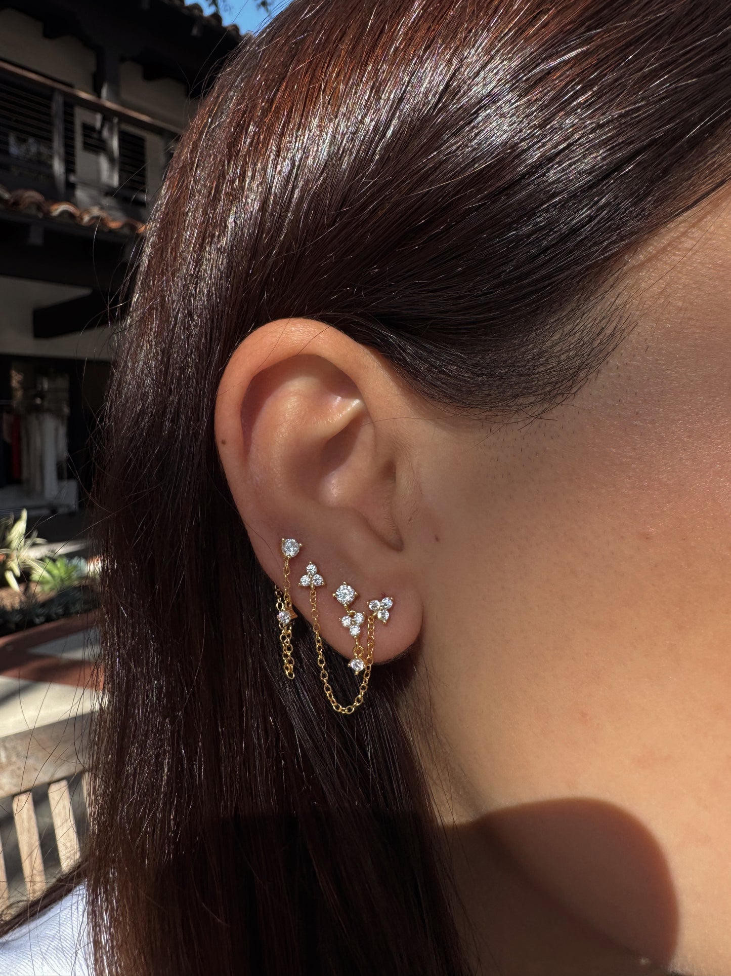 S925 Double zircon chain Stud